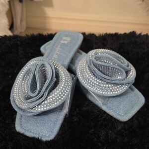 Elegant Blue Denim Hair Clips with Rhinestone Detail